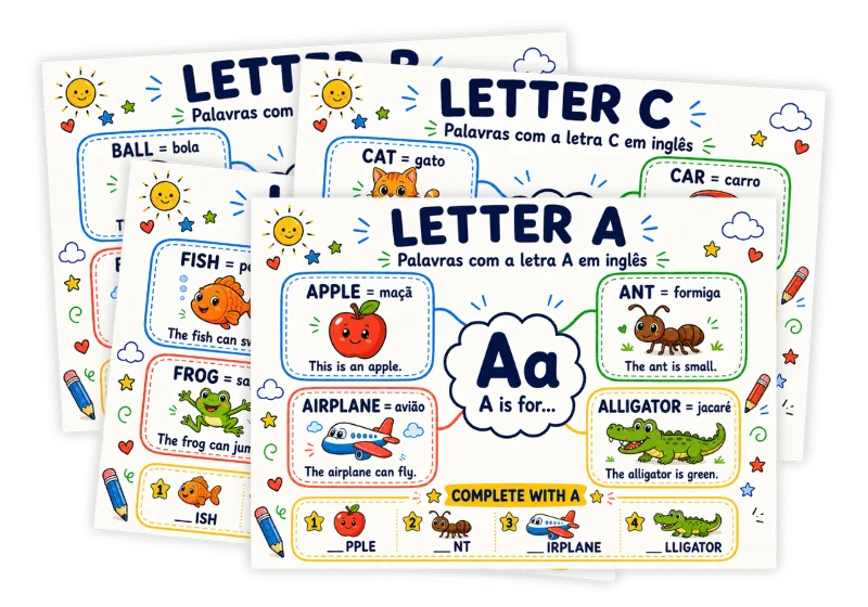 Cartões do alfabeto em inglês